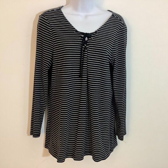 Slip On Top Old Navy V Neck Long Sleeve Black / White Stripe XL Knit Stretch - Picture 5 of 7